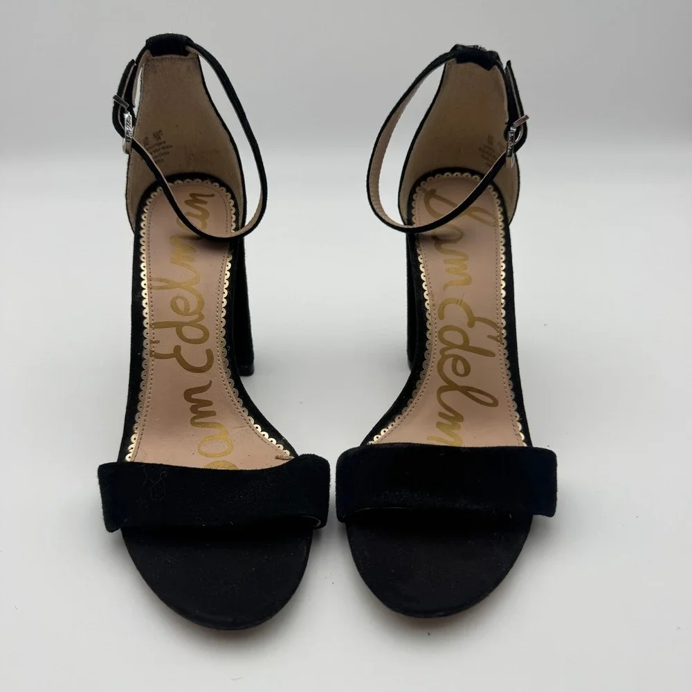 Sam Edelman Yaro Black Suede Block Heel Sandals Womens Size 8M Open Toe Strappy